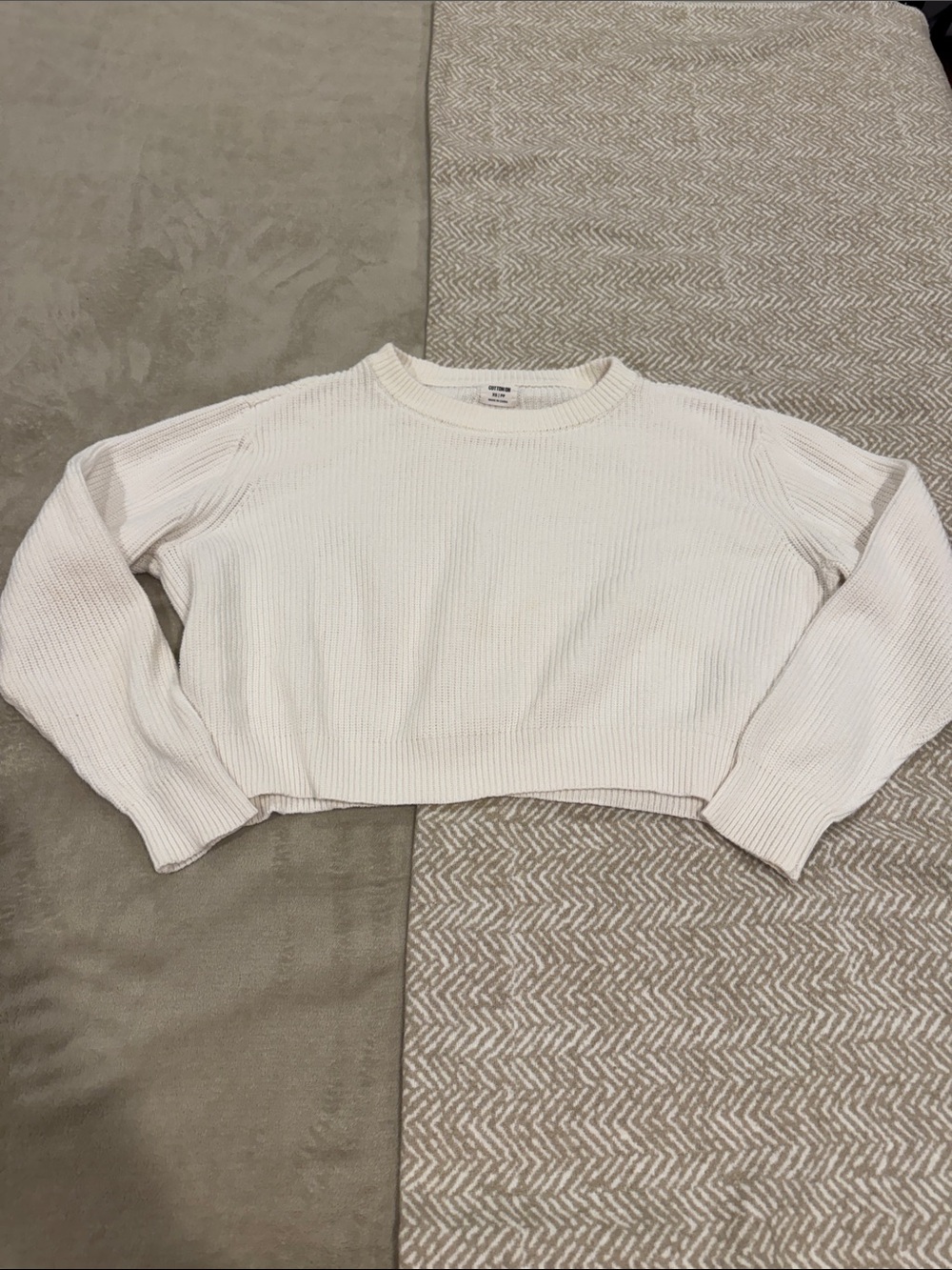 Cotton On Cream Waffle-Knit Crewneck Sweater